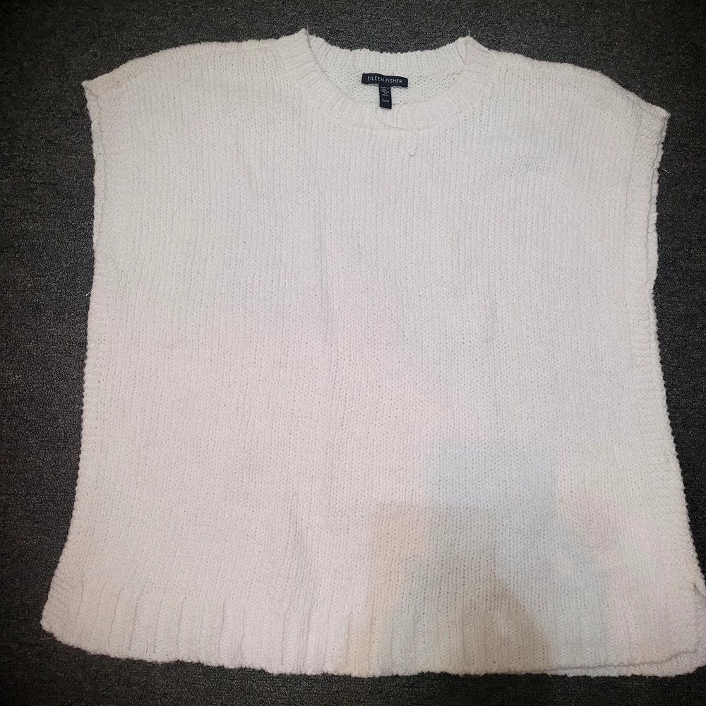 Eileen Fisher 100% Organic Cotton White Knit Sweater XS Minimalist Oversized